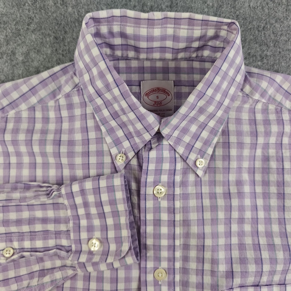 Brooks Brothers 346 Shirt Mens Small Purple Check Long Sleeve Button Down
